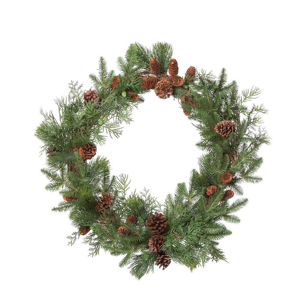 Mixed Pine Decorated Grapvine Wreath - Bombay Mercantile