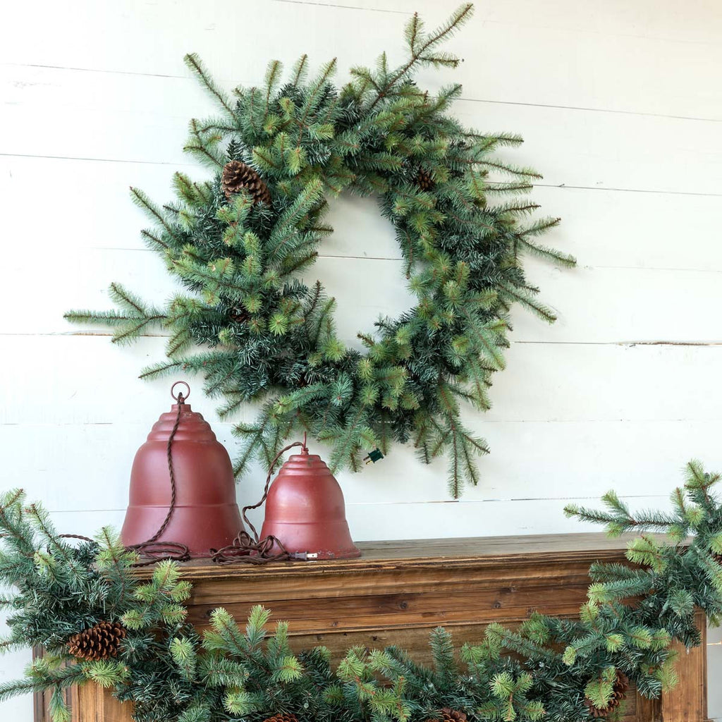 Blue Spruce Wreath with LED Lights, Extra-Large - Bombay Mercantile