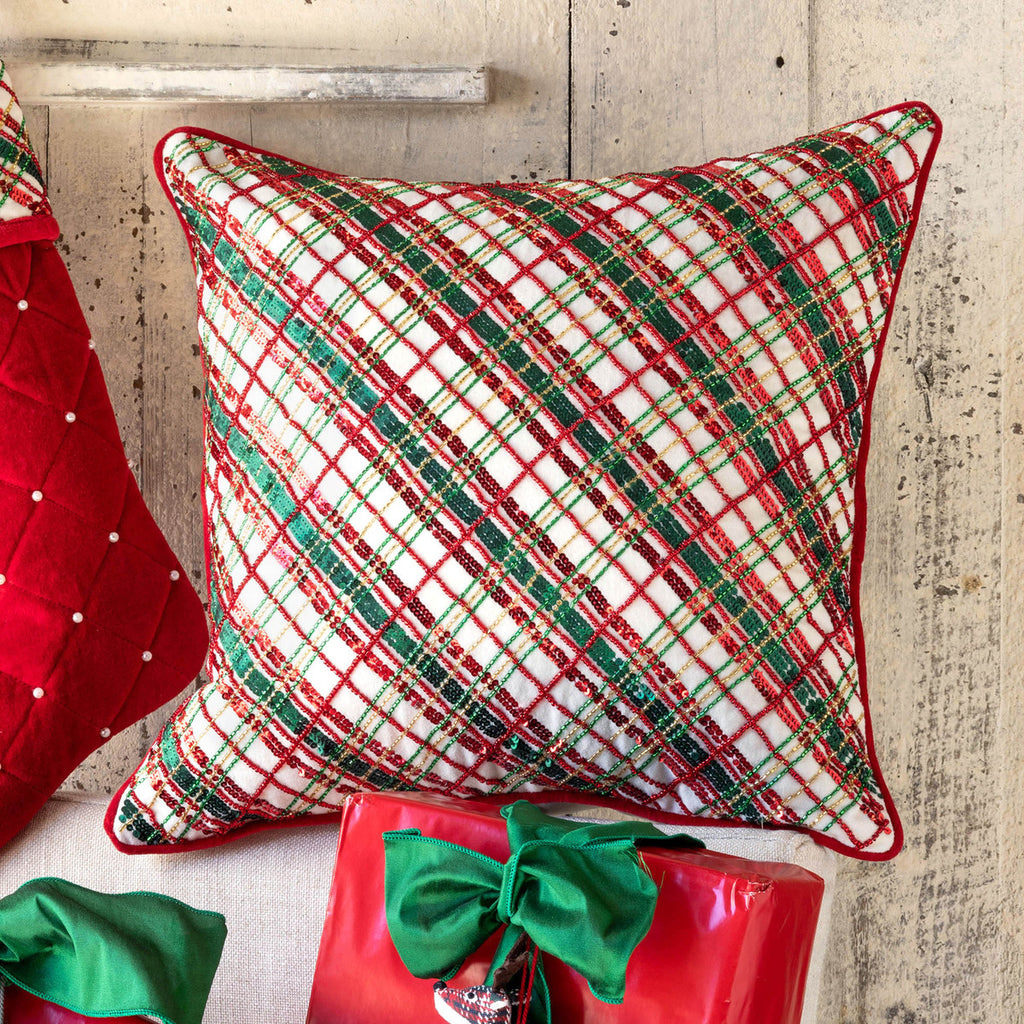 Holiday Cheer Plaid Pillow - Bombay Mercantile