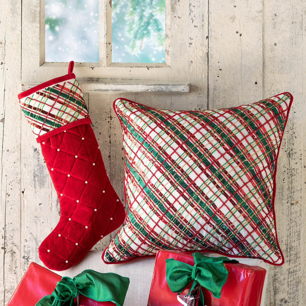 Holiday Cheer Plaid Pillow - Bombay Mercantile