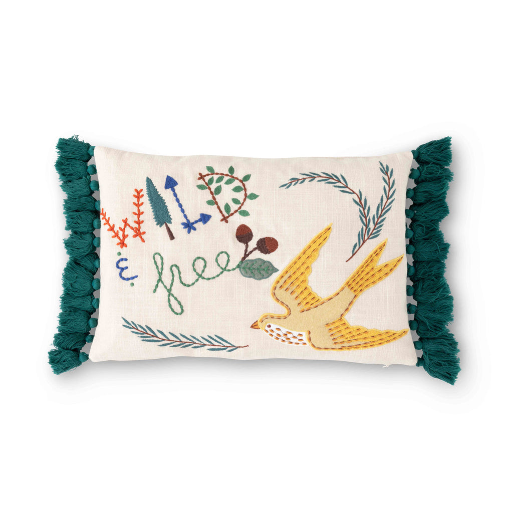 "Free" Bird Appliqued Cotton Pillow - Bombay Mercantile