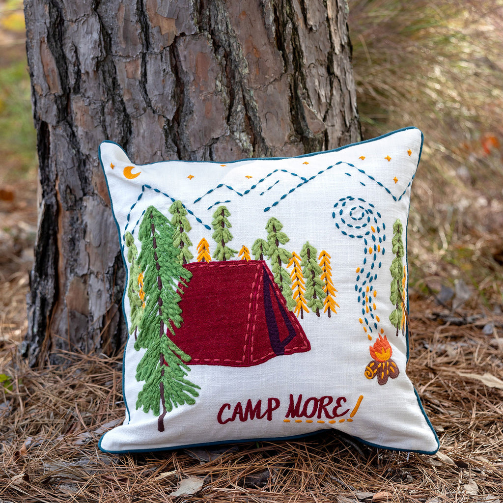 Campsite Appliqued Cotton Pillow - Bombay Mercantile