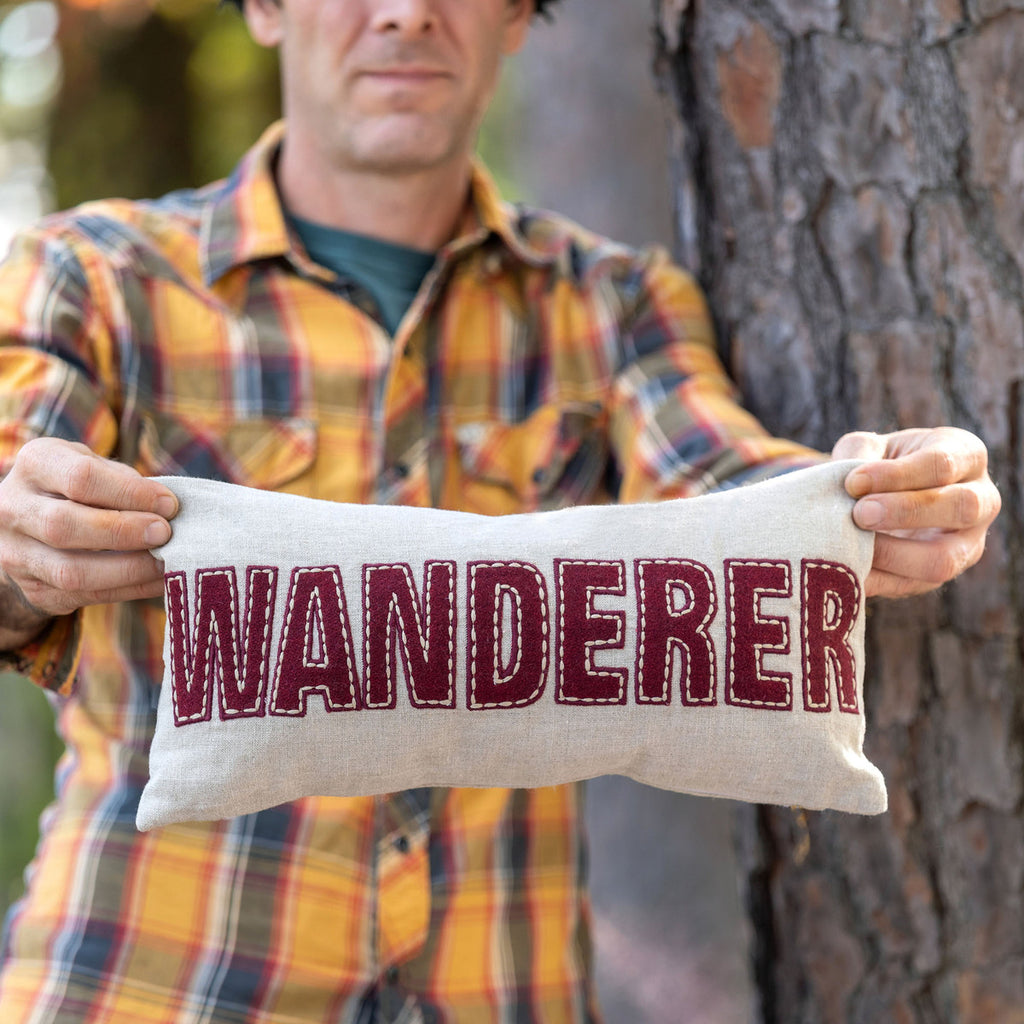 "Wanderer" Appliqued Linen Pillow - Bombay Mercantile