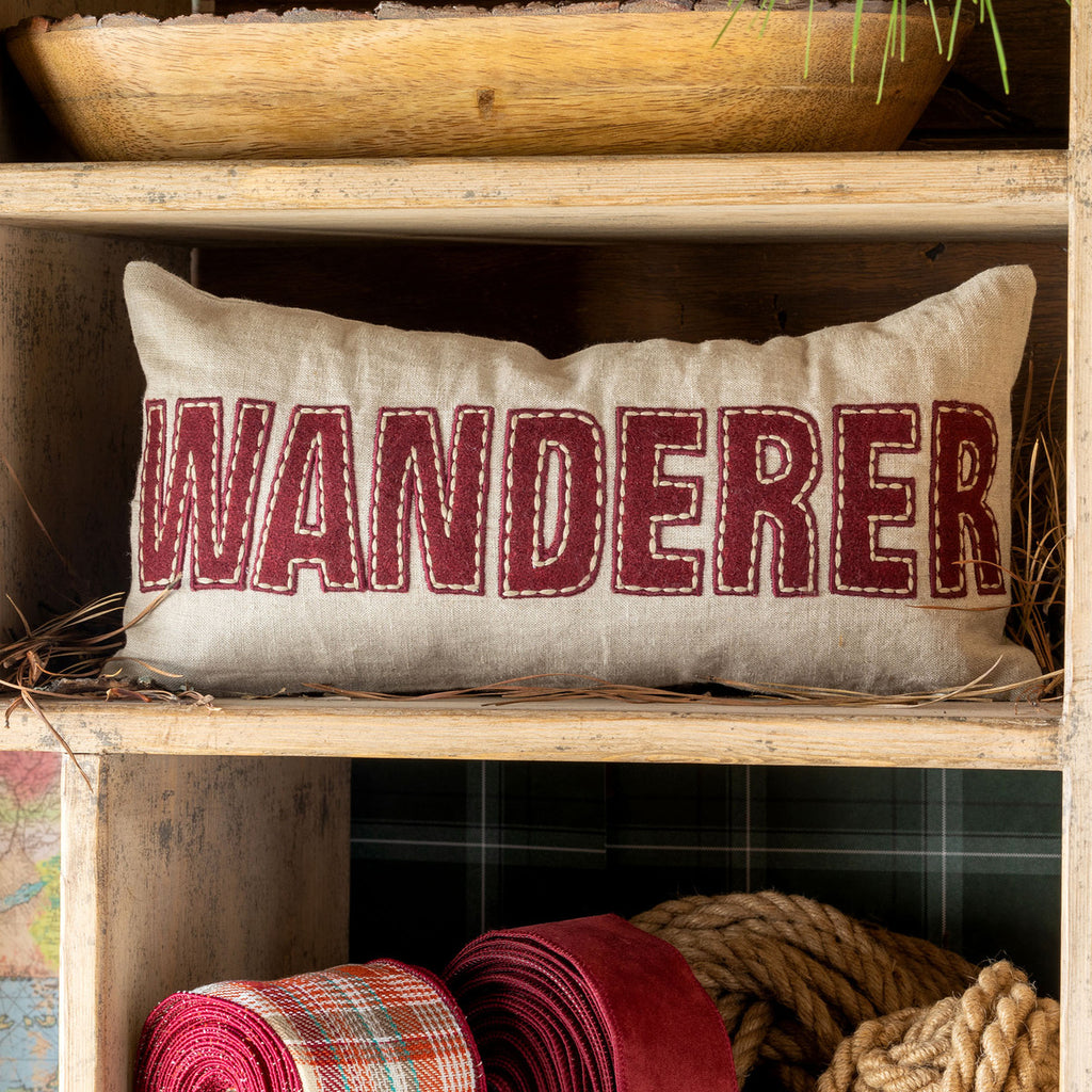 "Wanderer" Appliqued Linen Pillow - Bombay Mercantile