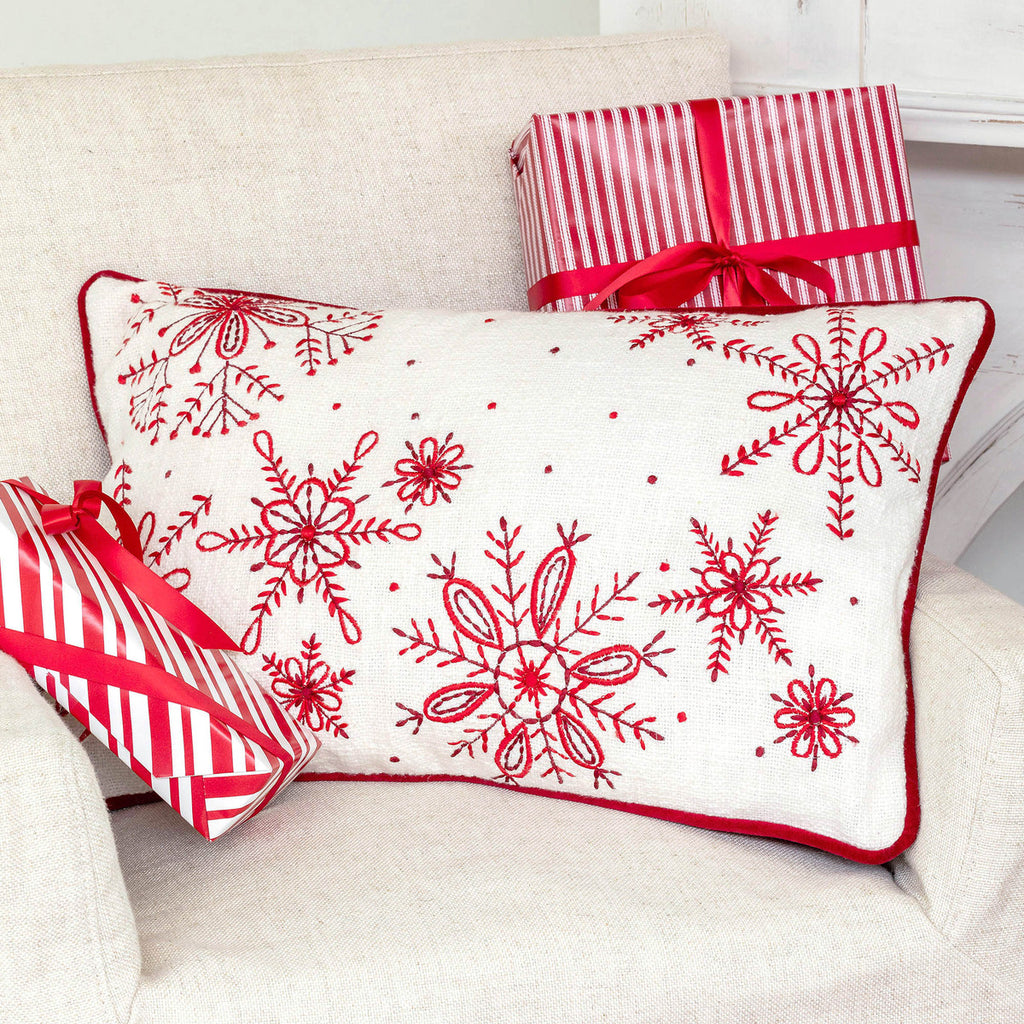 Snowflake Embroidered Cotton Pillow - Bombay Mercantile
