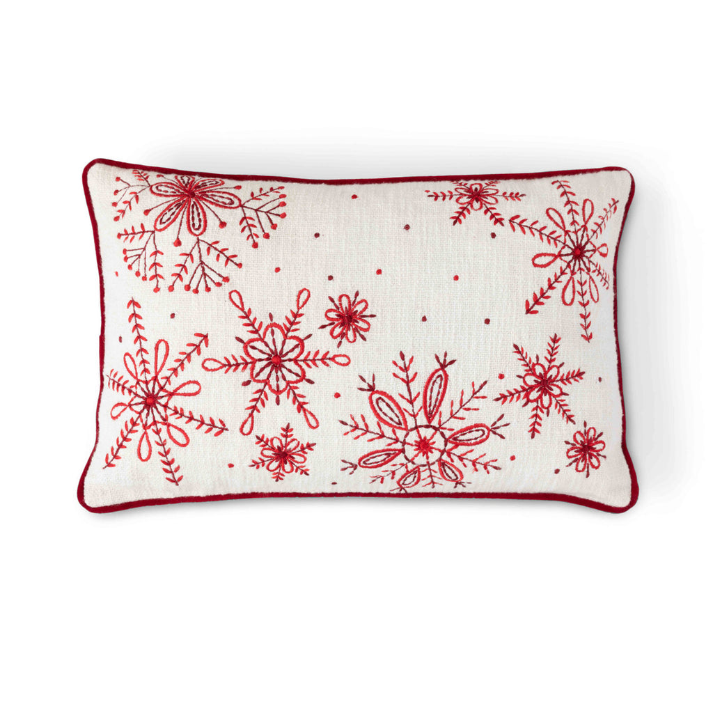 Snowflake Embroidered Cotton Pillow - Bombay Mercantile
