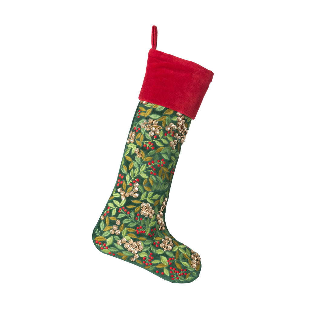 Chirstmas Wreath Velvet Stocking - Bombay Mercantile