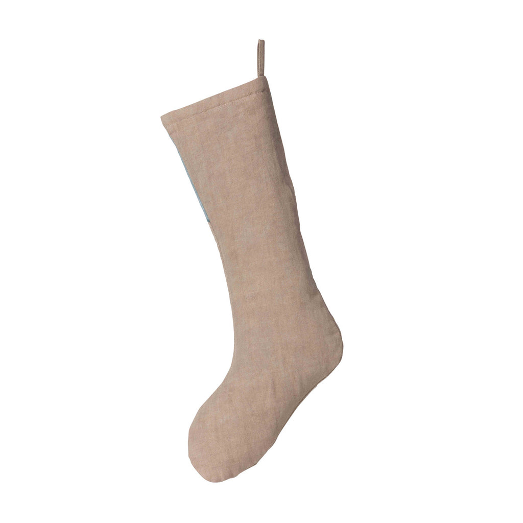 Cabin Cozy Appliqued Linen Stocking - Bombay Mercantile