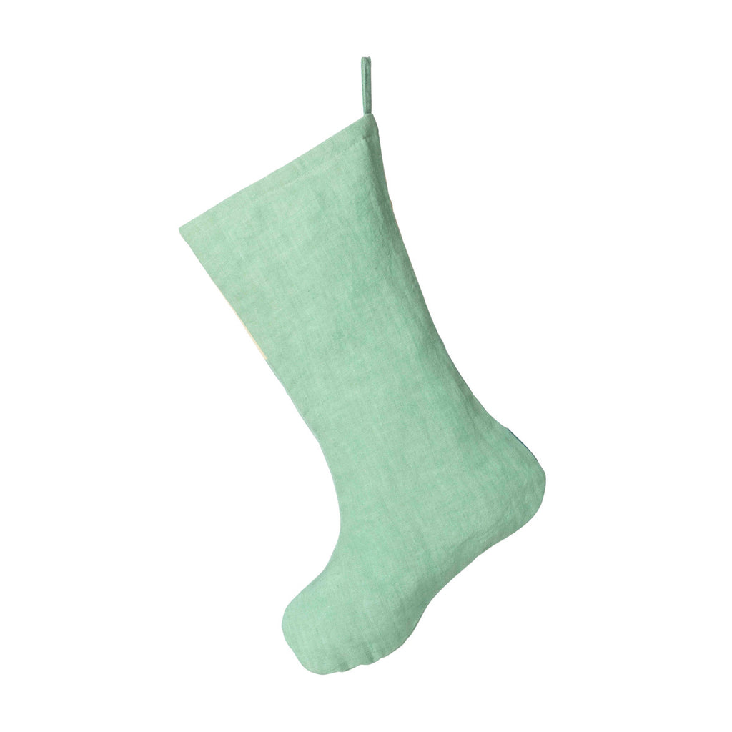 Cabin Bear Appliqued Linen Stocking - Bombay Mercantile