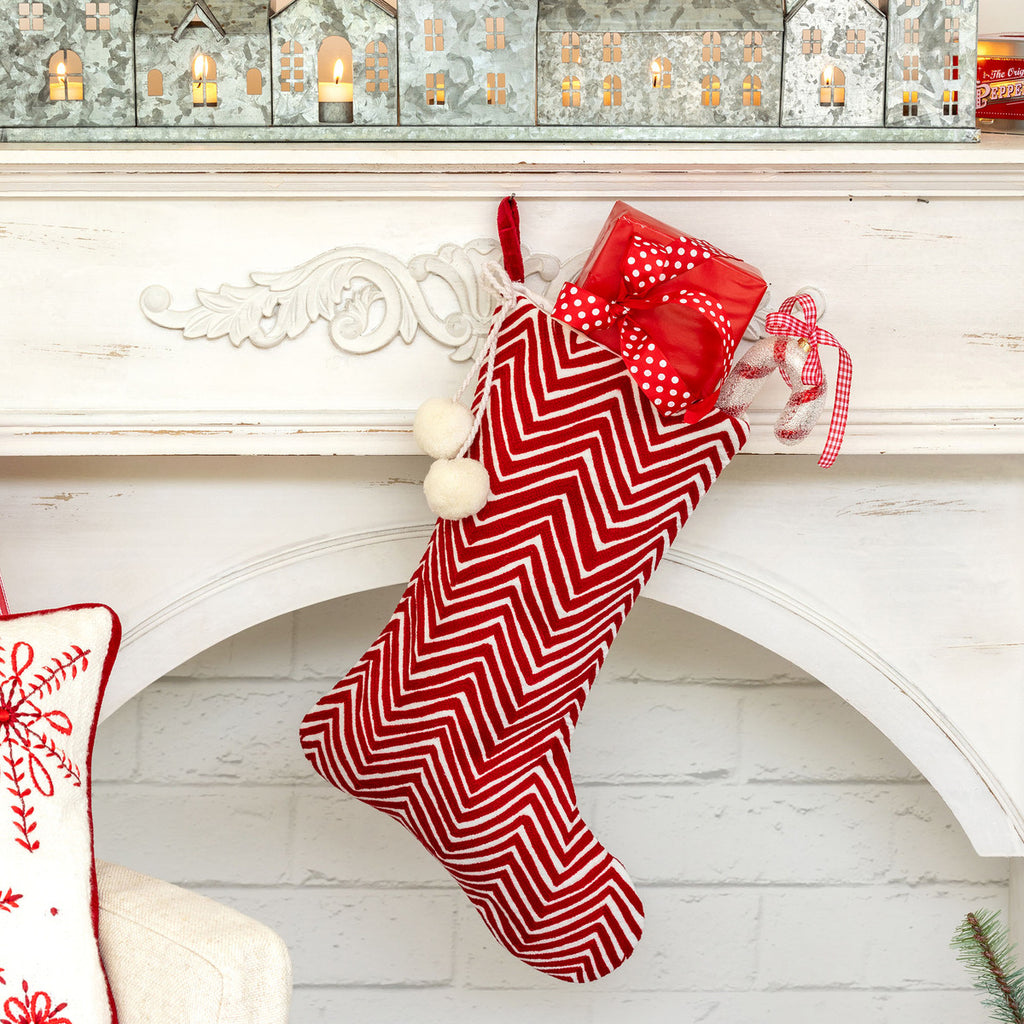 Chevron Embroidered Velvet Stocking - Bombay Mercantile