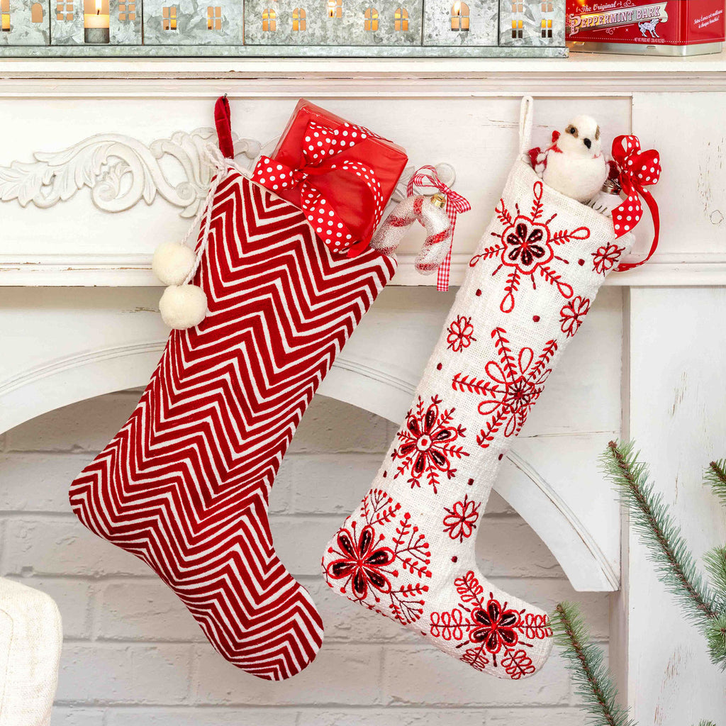Chevron Embroidered Velvet Stocking - Bombay Mercantile