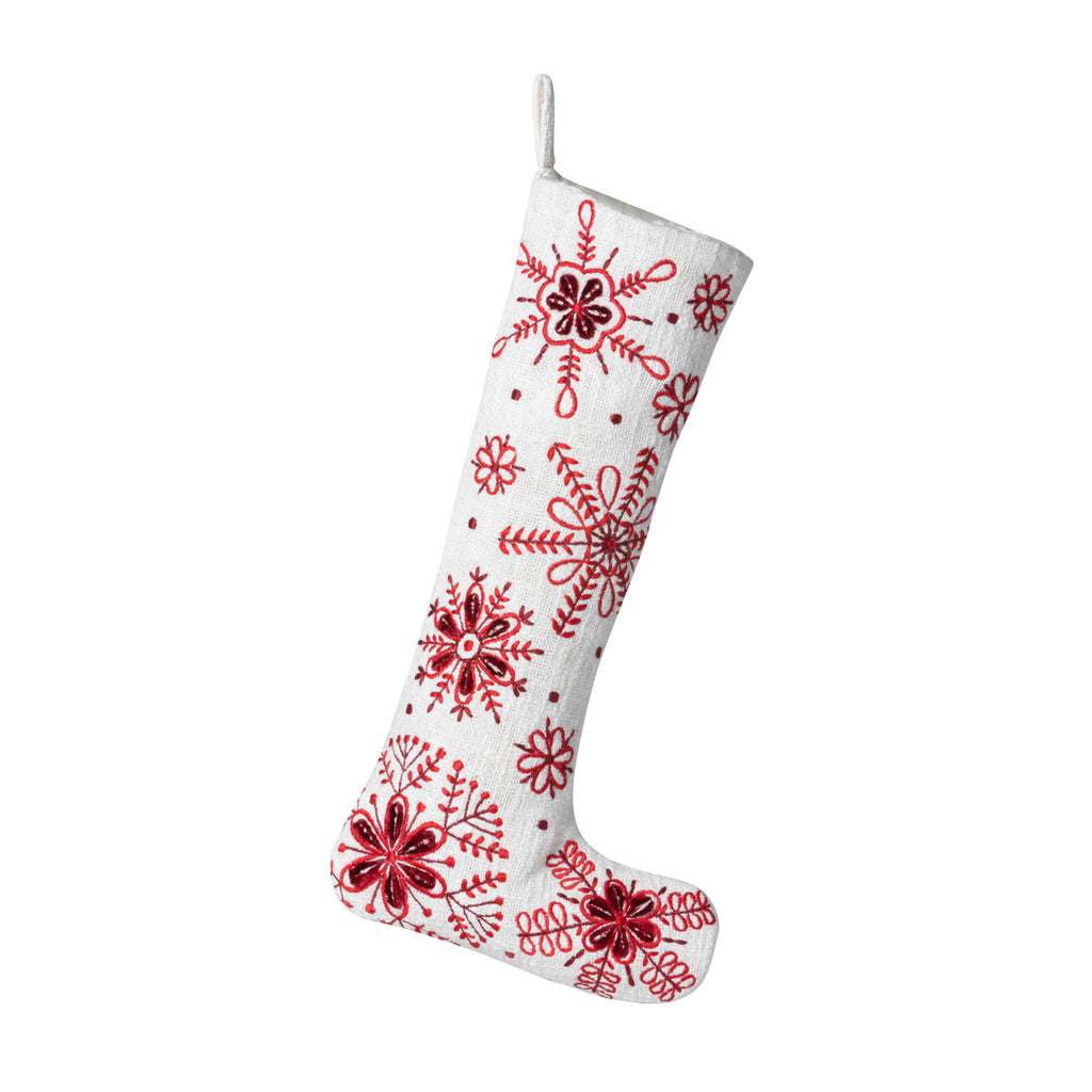 Snowflake Embroidered Stocking - Bombay Mercantile