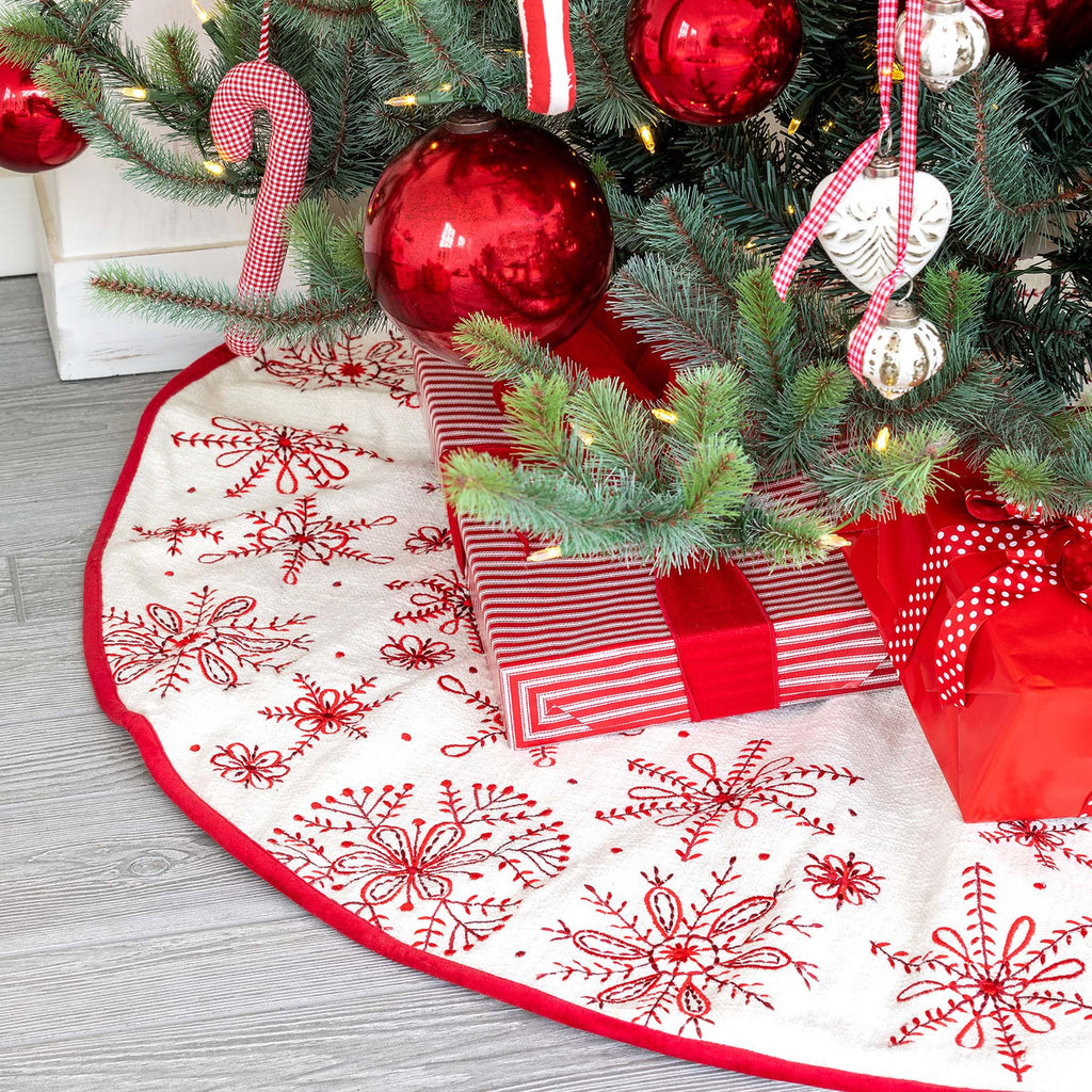 Snowflake Embroidered Tree Skirt - Bombay Mercantile