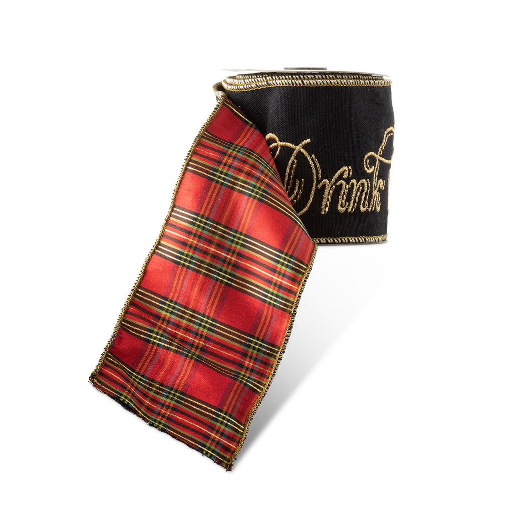 Holiday Script Velvet and Taffeta Plaid Ribbon - Bombay Mercantile