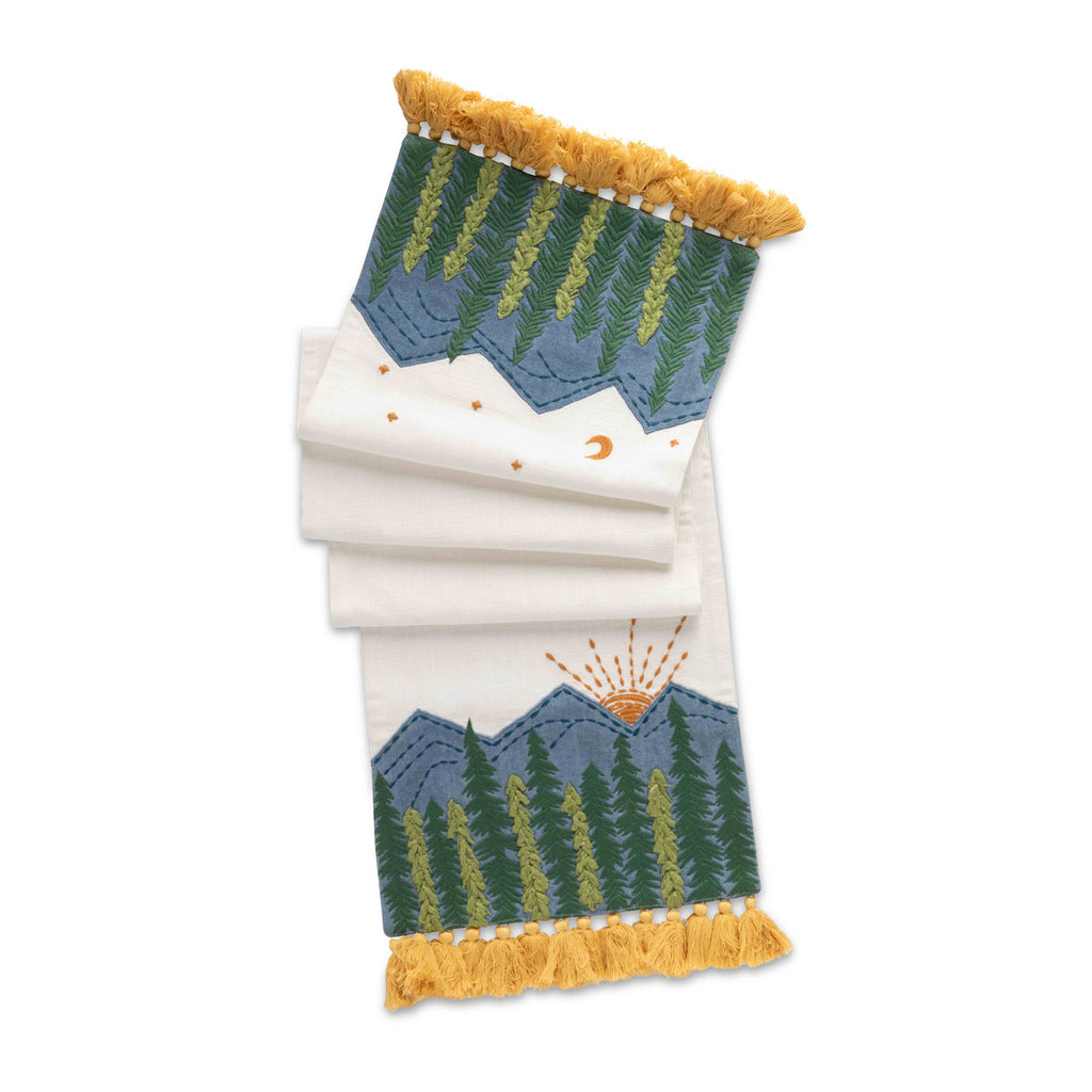 Mountain Sunrise Appliques Cotton Table Runner - Bombay Mercantile