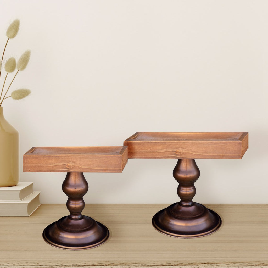 Metal wood risers, set of 2 - Bombay Mercantile