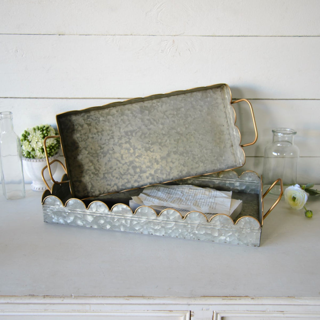 Metal trays, set of 2 with galvanized metal - Bombay Mercantile