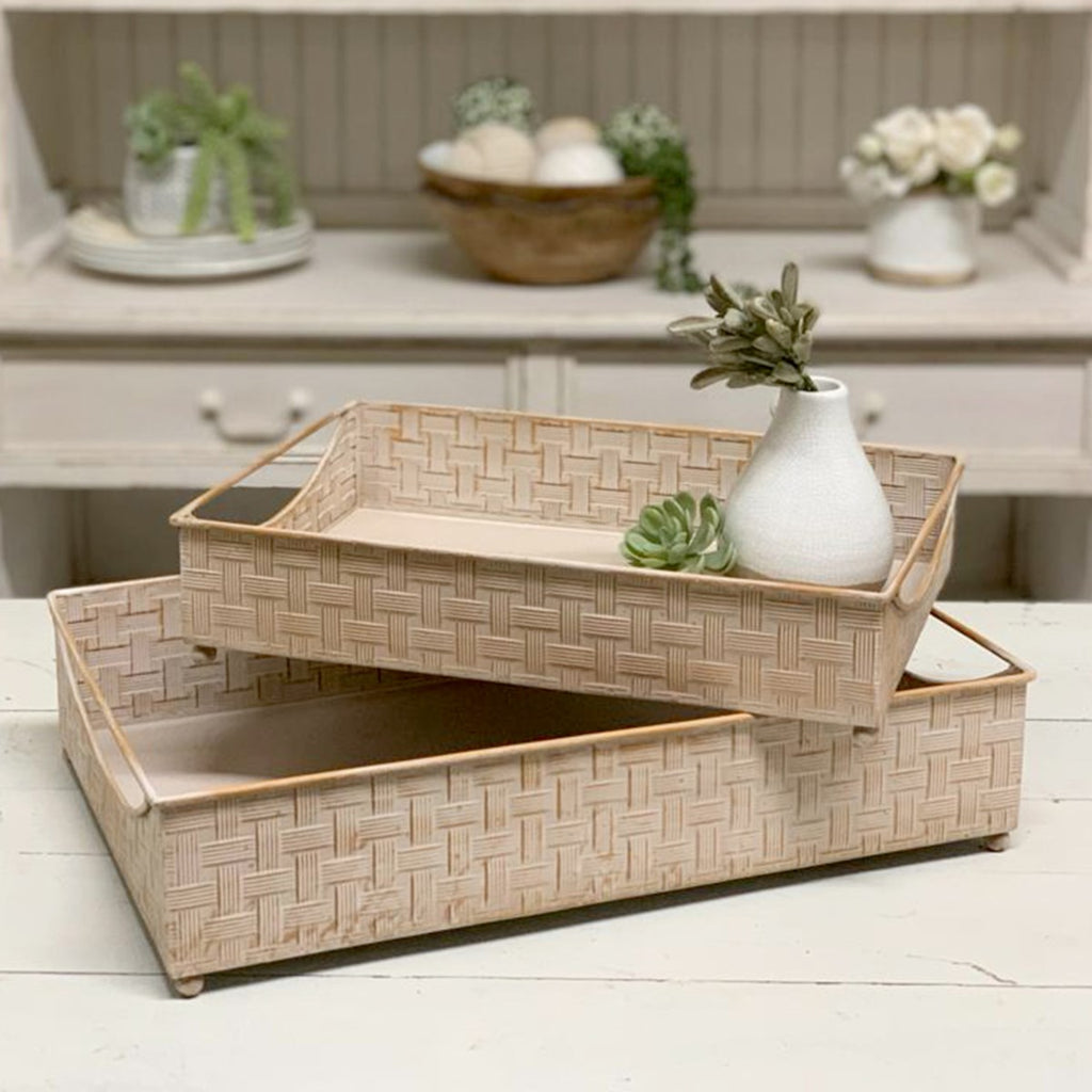 Stamp woven pattern tray set of 2 - Bombay Mercantile