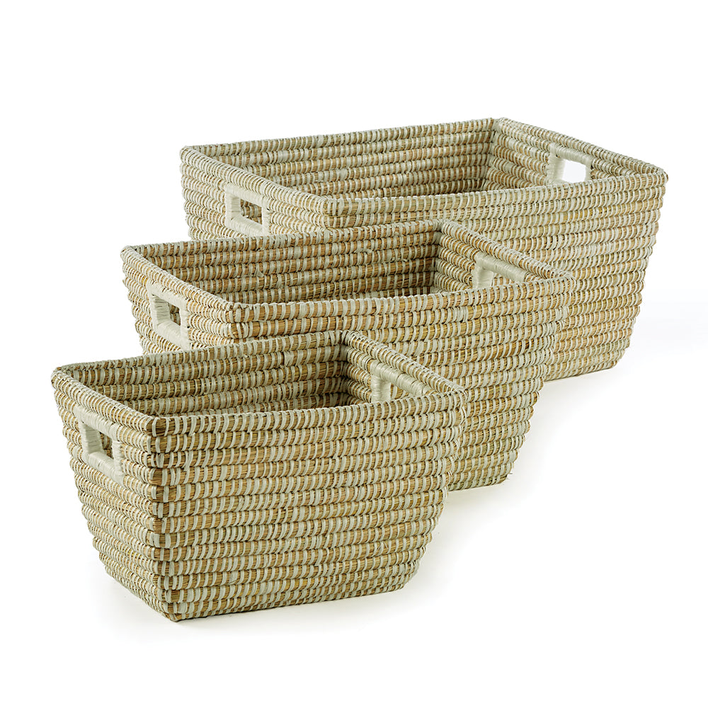 RIVERGRASS RECTANGULAR BASKETS WITH HANDLES, SET OF 3 - The Nifty Decor