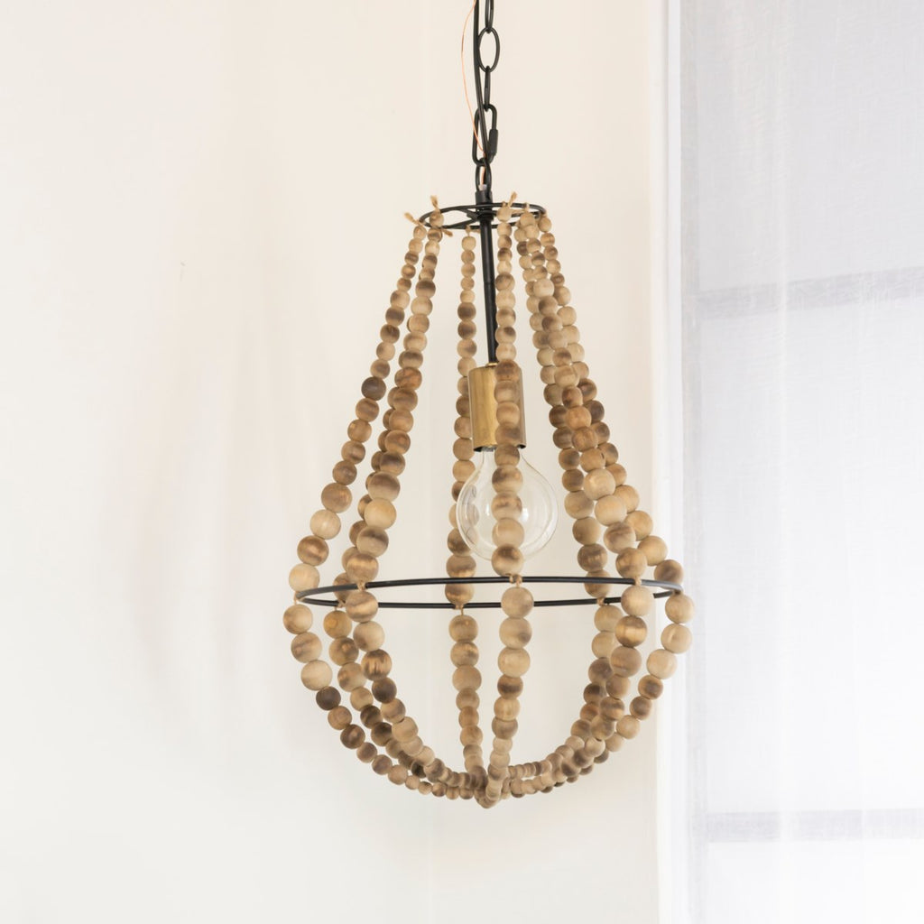 Metal and wood pendant light with ceiling canopy - Bombay Mercantile