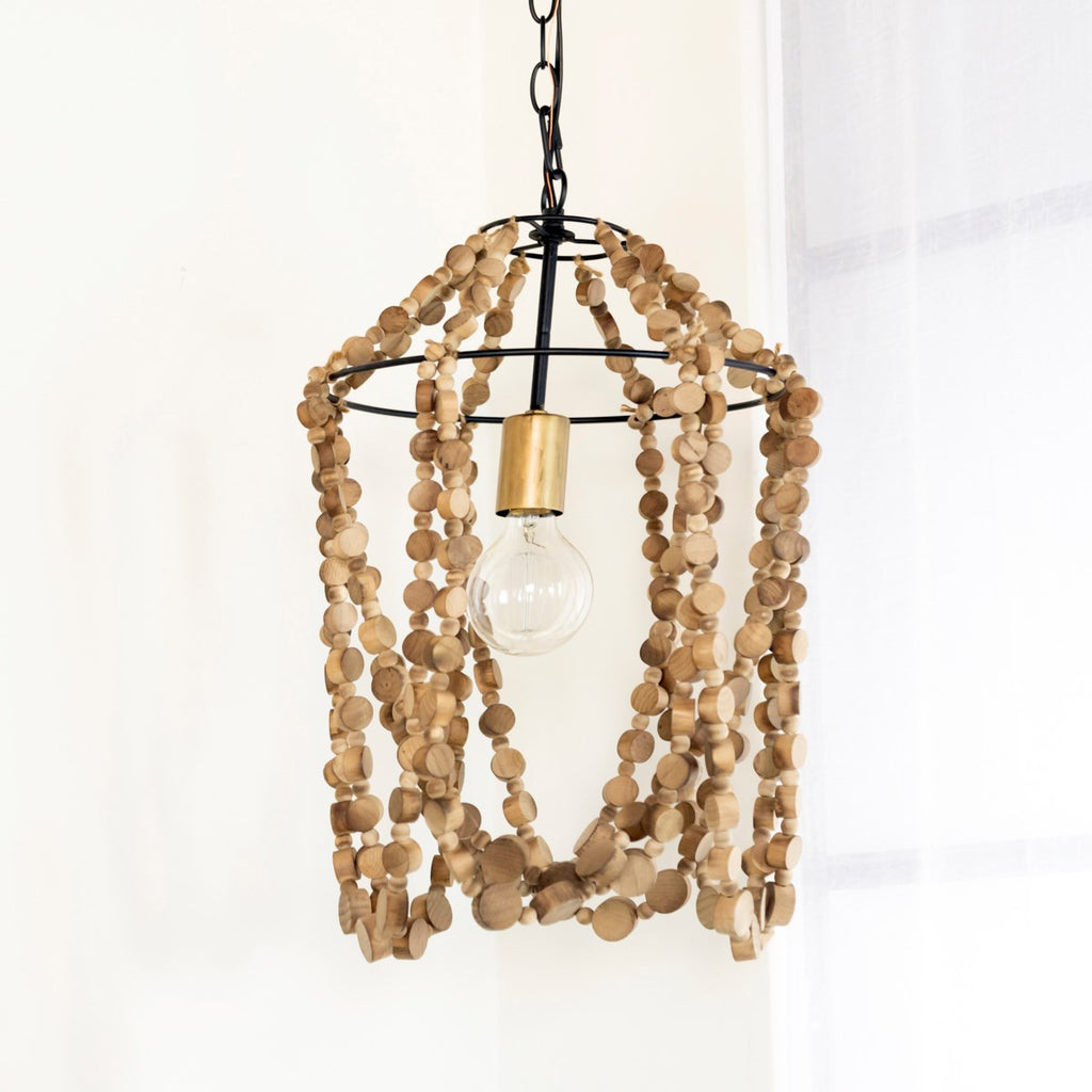 Metal and wood pendant light with ceiling canopy - Bombay Mercantile