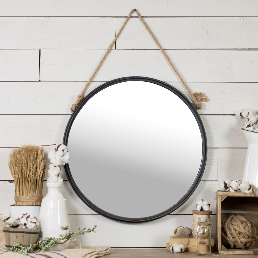 Distressed metal round hanging mirror 24" - Bombay Mercantile