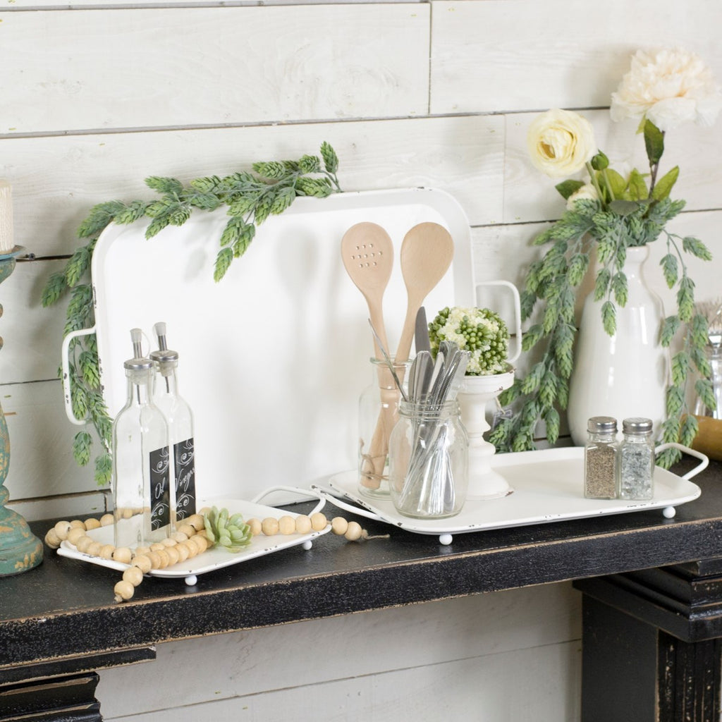 Metal tray set of 3, with distressed finish - Bombay Mercantile
