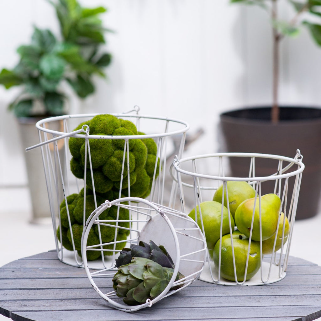 Metal buckets with antique finish, set of 3 - Bombay Mercantile