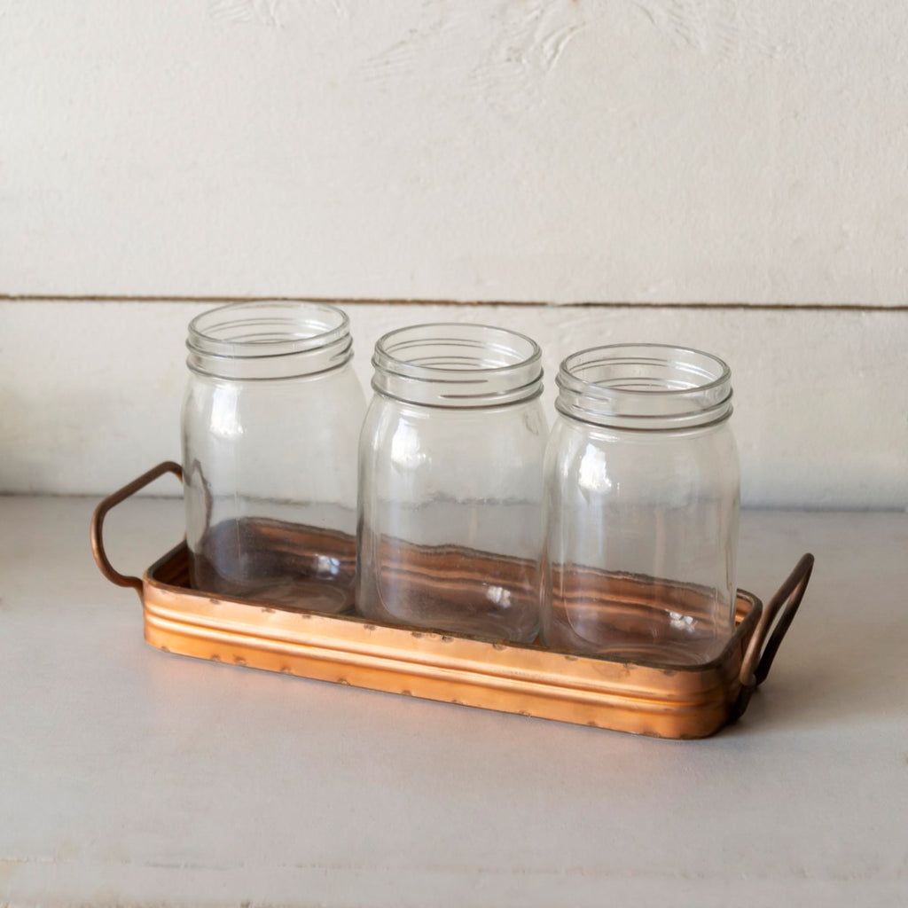 Natural metal tray with jars - Bombay Mercantile