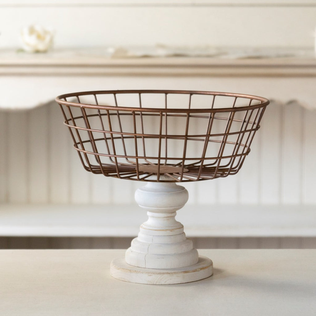 Pedestal metal basket copper white - Bombay Mercantile
