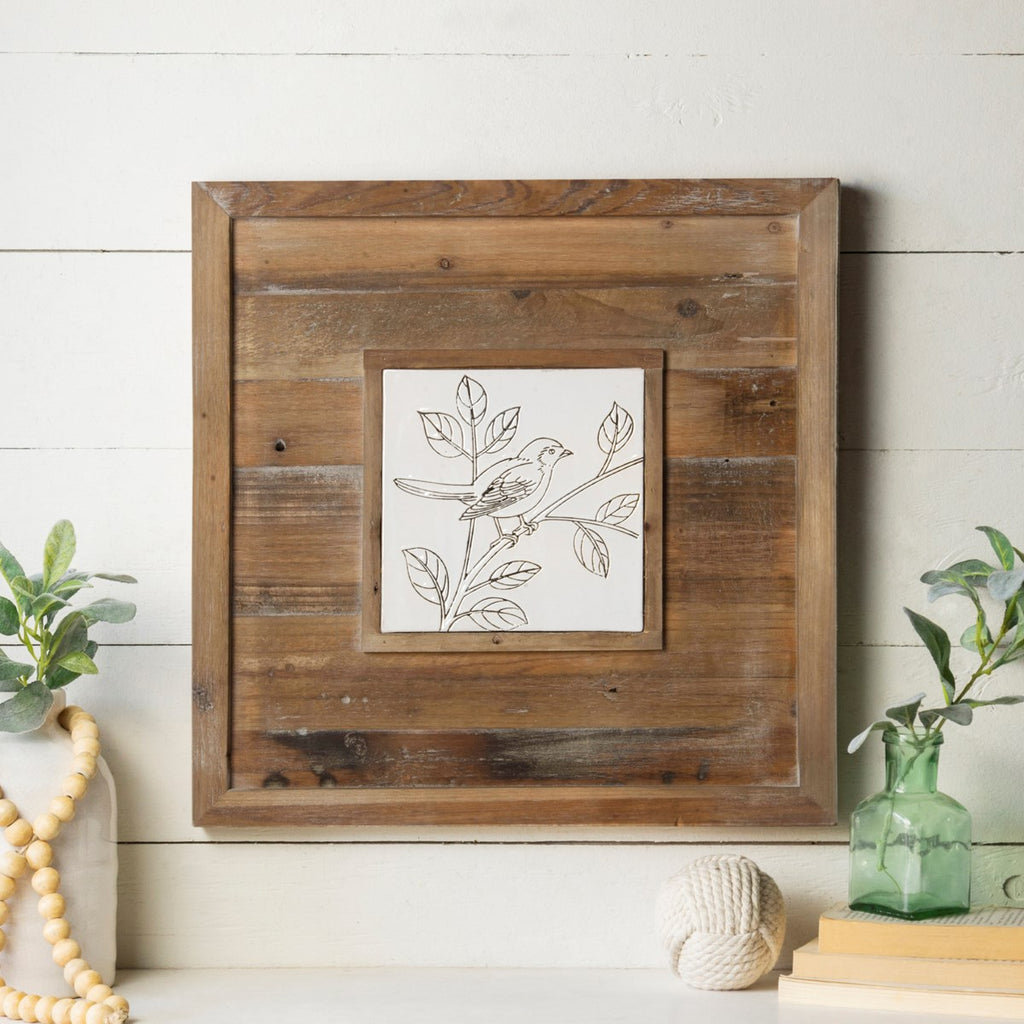 Chunky framed ceramic bird tile - Bombay Mercantile