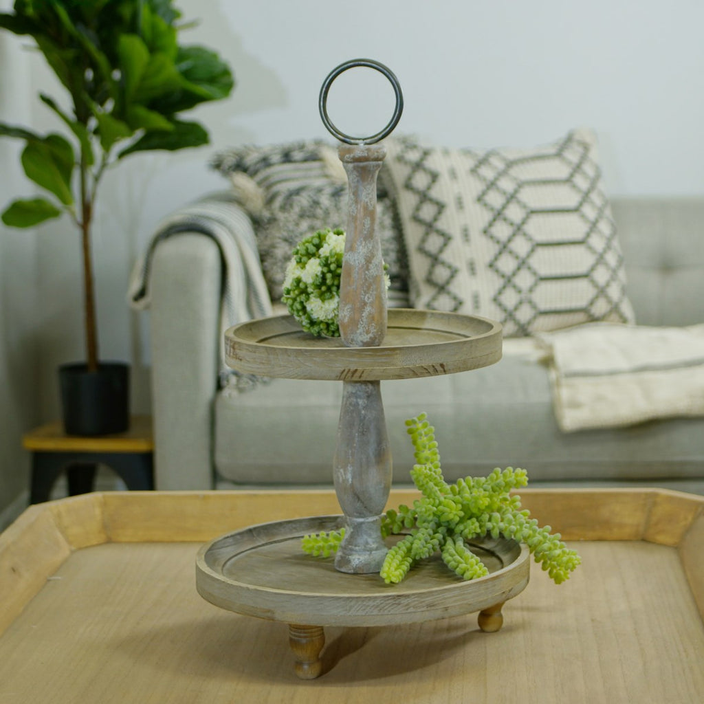 Rustic 2 tiered wood tray - Bombay Mercantile