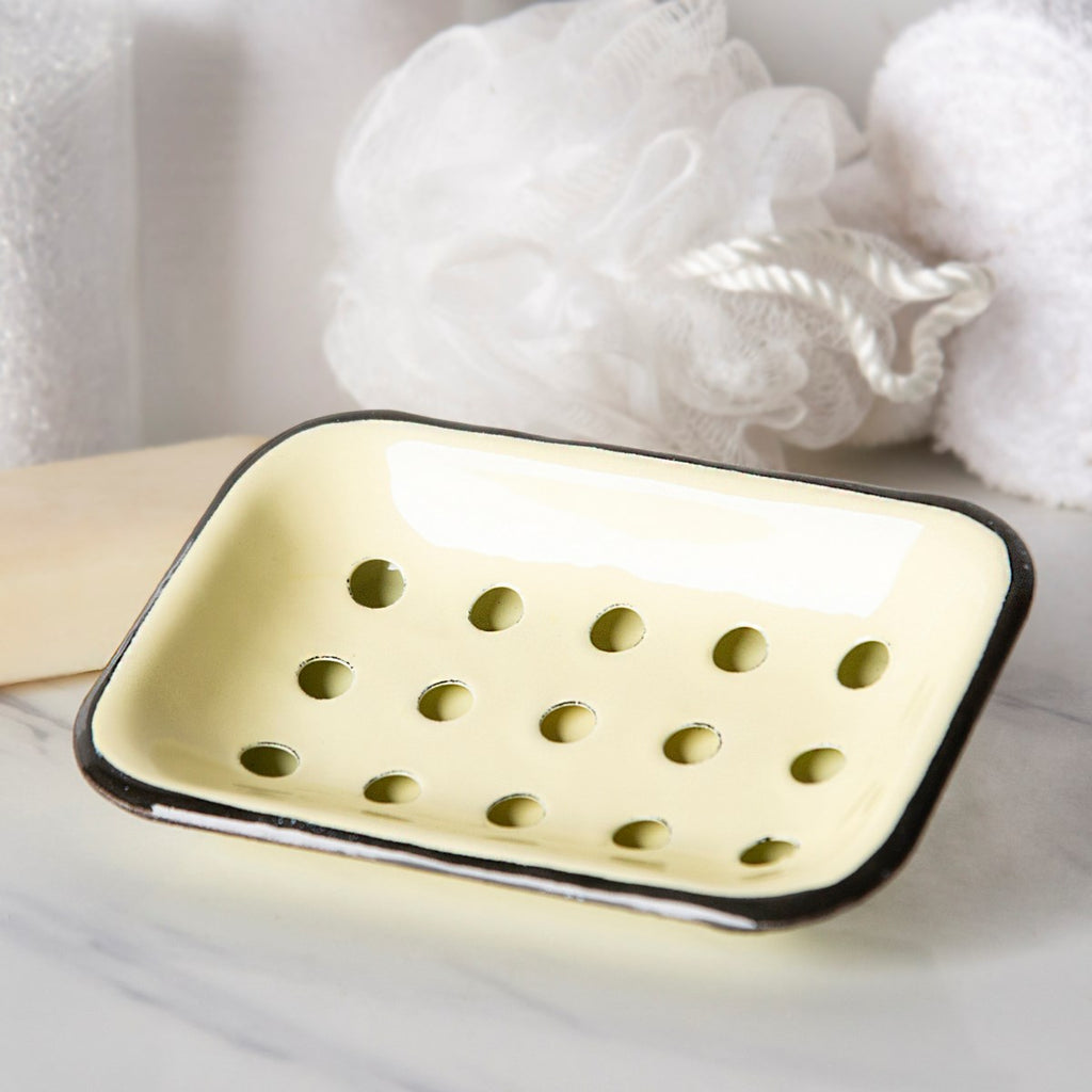 Metal enamelware soap dish cream - Bombay Mercantile