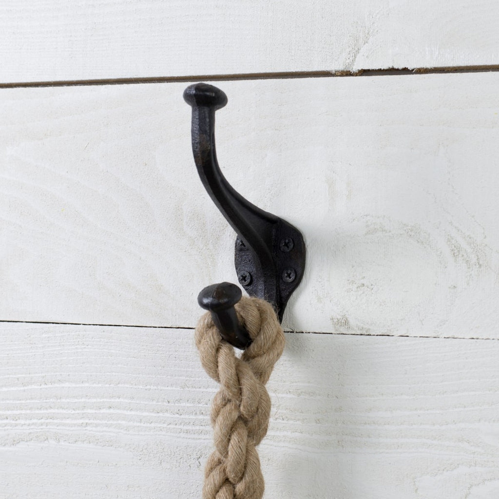 Black Distressed Cast Iron Double Coat Hook Large - Bombay Mercantile