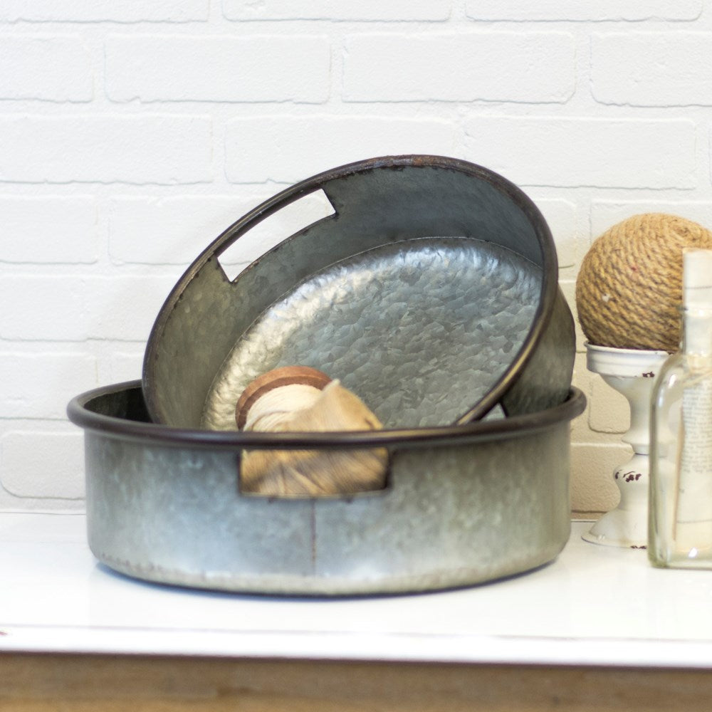 Galvanized Round metal tray ( Set of 2 ) - The Nifty Decor