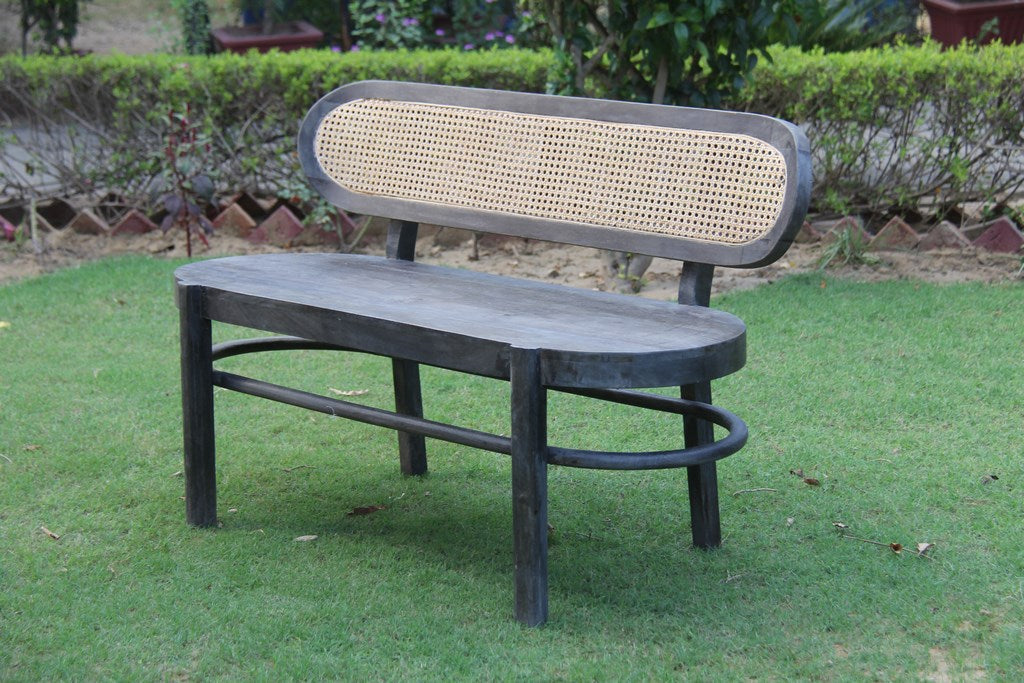 Round Corner Rattan Back Bench - Bombay Mercantile
