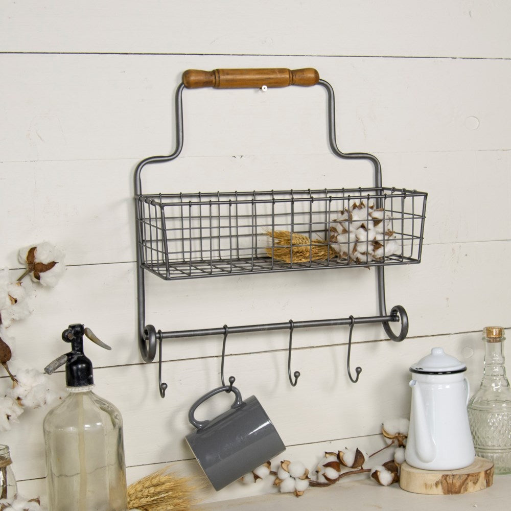 Metal wall basket with hooks - The Nifty Decor