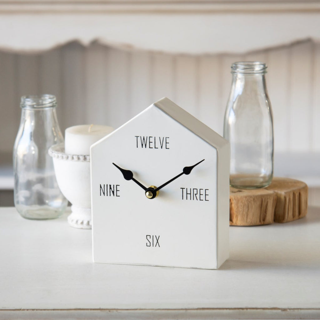 House metal tabletop clock white - Bombay Mercantile