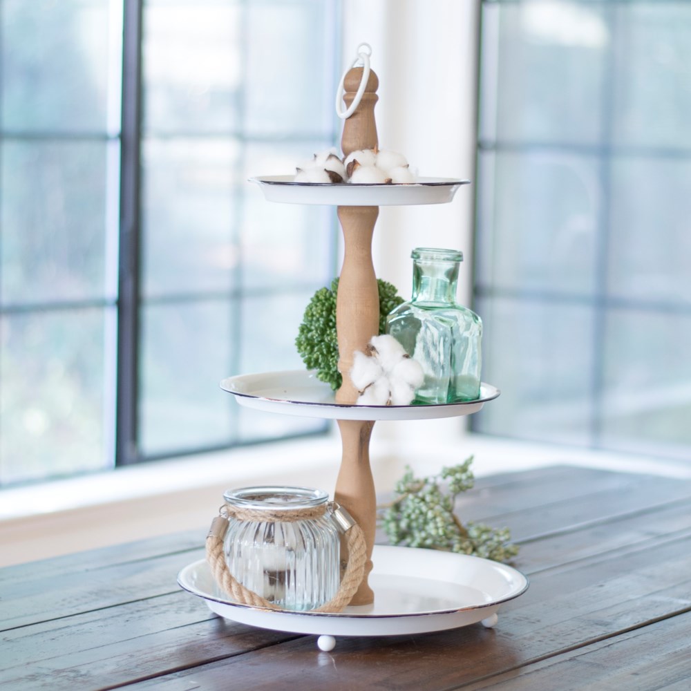 White Metal Three Tiered Tray - The Nifty Decor