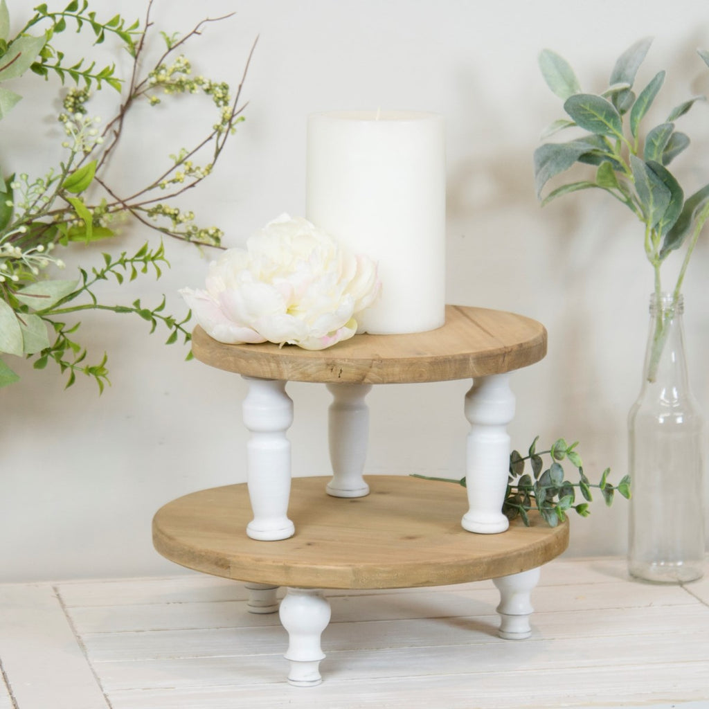 Brown and white distressed wood riser - Bombay Mercantile