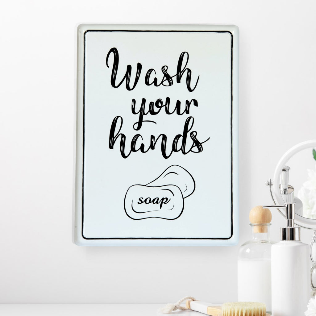 Wash your Hands" Enamelware Metal Sign - Bombay Mercantile