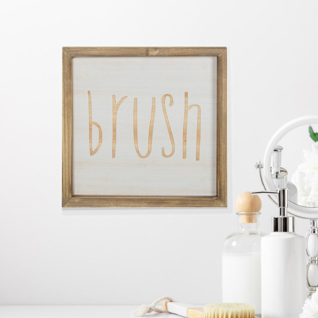 Wood sign" Brush" - Bombay Mercantile