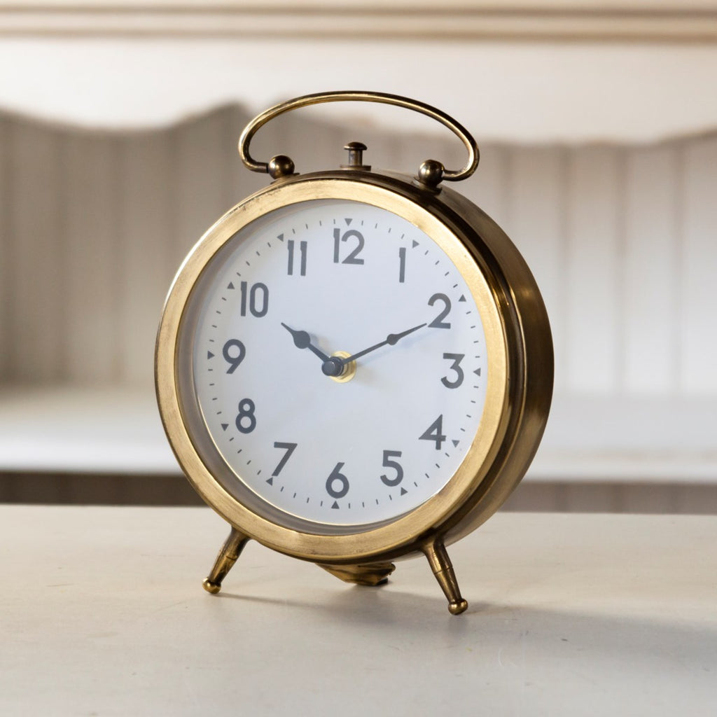 Gold metal standing table clock - Bombay Mercantile