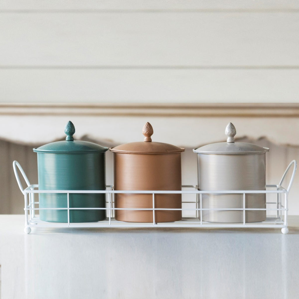Metal canister with tray - Bombay Mercantile