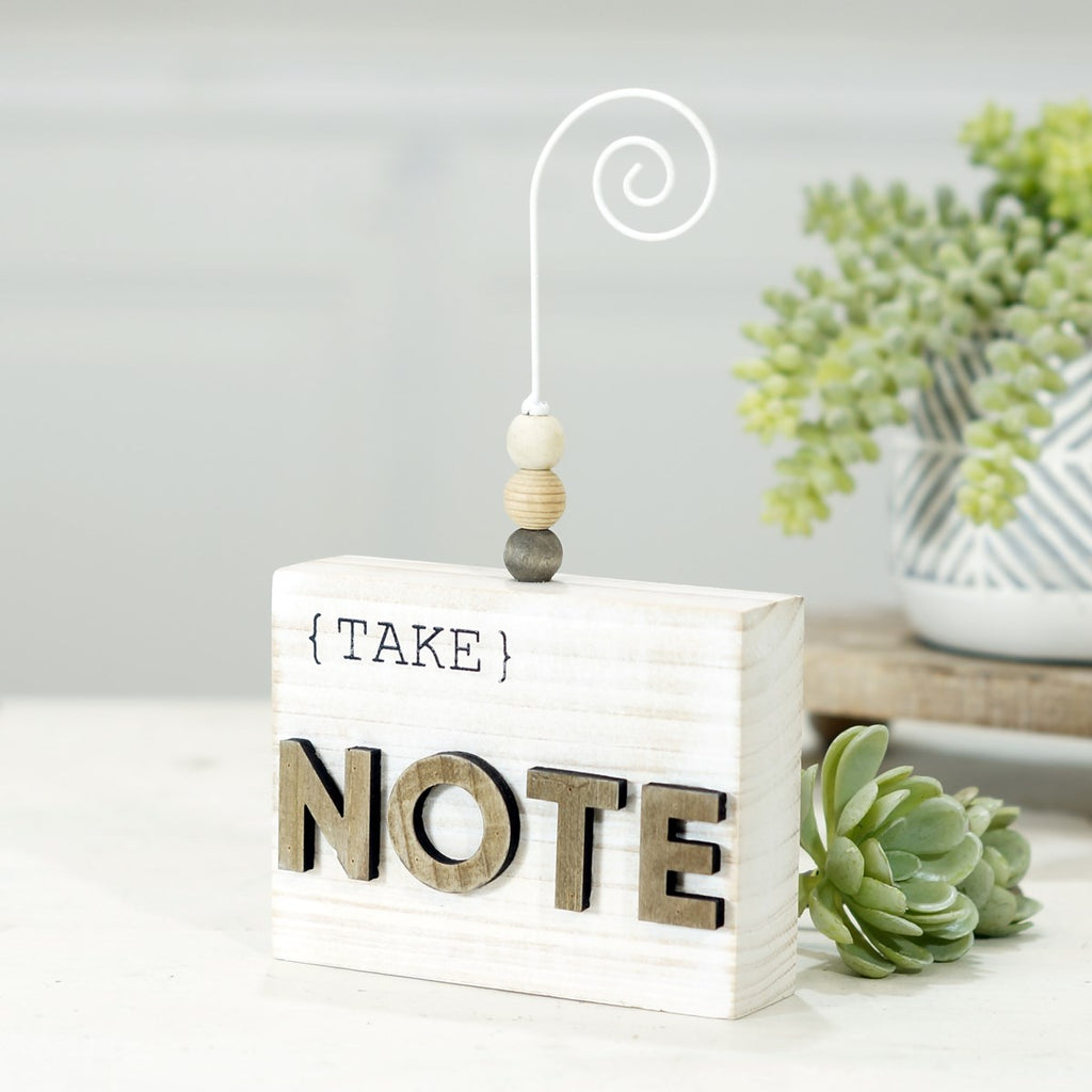 NOTE" natural wood photo holder table marker - Bombay Mercantile