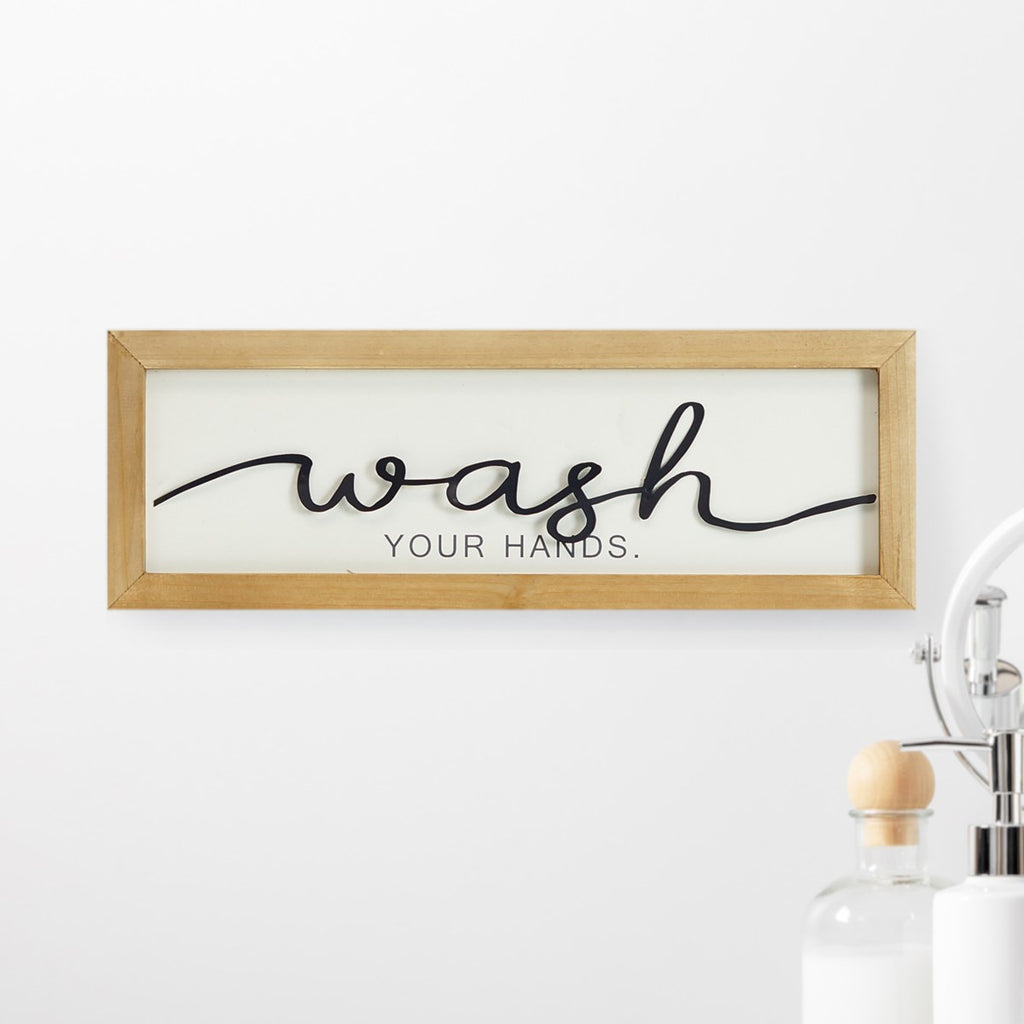 Wood Framed Metal Laser Cut Wash Your Hands Sign - Bombay Mercantile