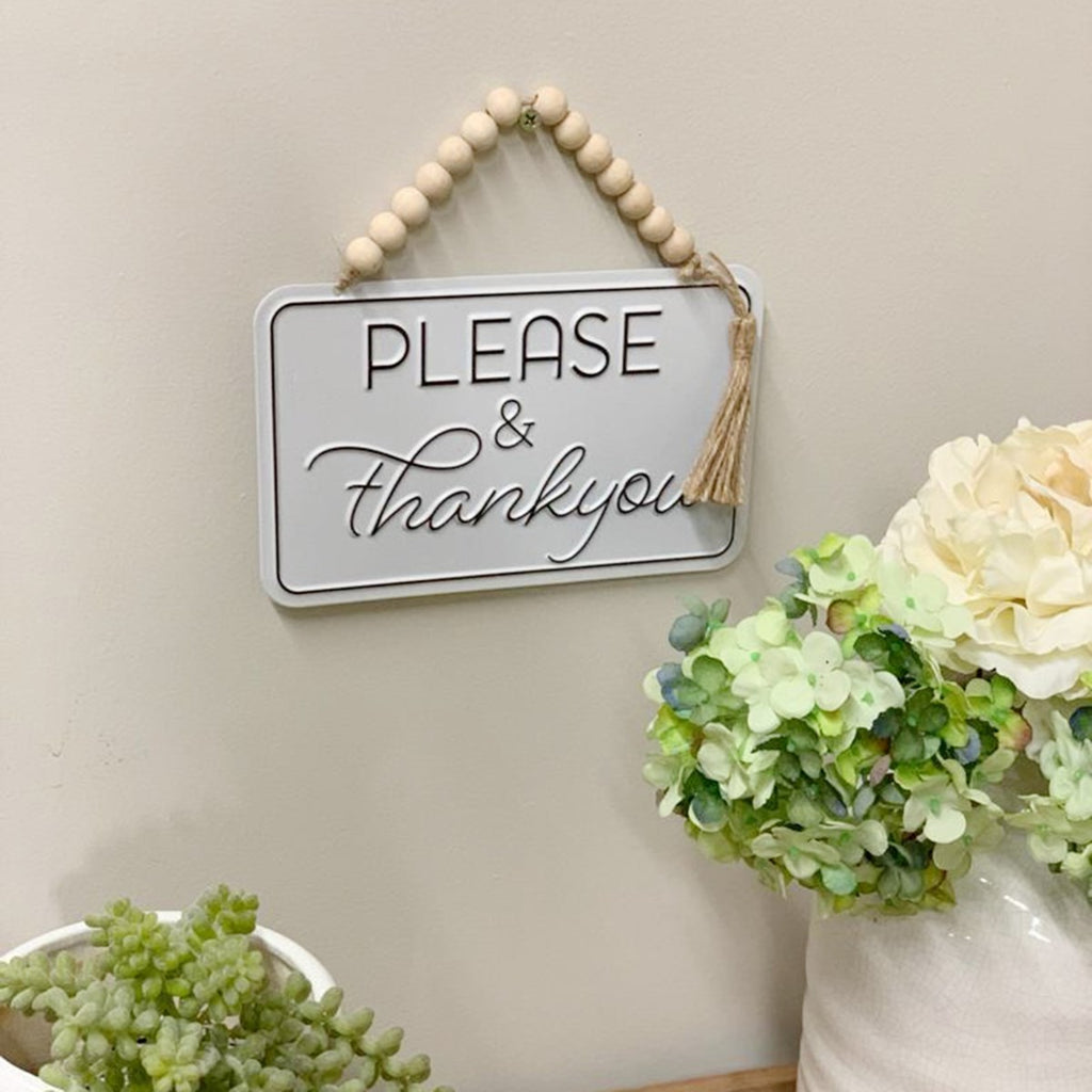 Metal sign with beaded hanger - Bombay Mercantile